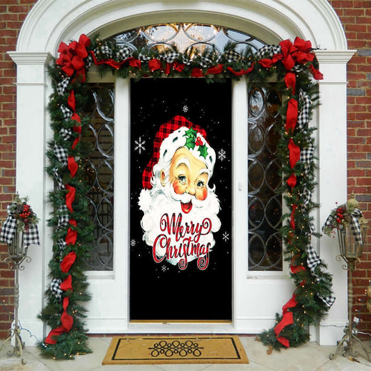 Vintage Santa Smiling Door Cover, Christmas Door Covers, Gift For Family, Christmas Gift Decor