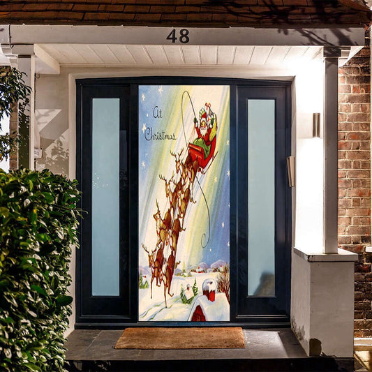 Vintage Santa's Sleigh Door Cover, Christmas Door Covers, Gift For Family, Christmas Gift Decor