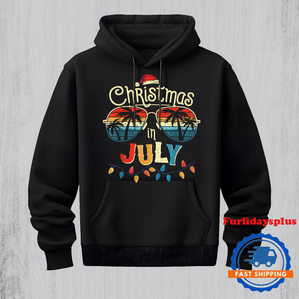 Vintage sunglasses with Christmas in july for summer xmas Hoodie, Christmas T Shirt, Christmas Sweatshirt