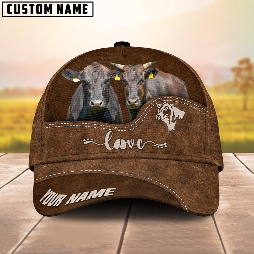Wagyu Love Leather Pattern Customized Name Cap, Farmer Cap, Cap For Farmers, Best Farm Hat, Farm Use Hat