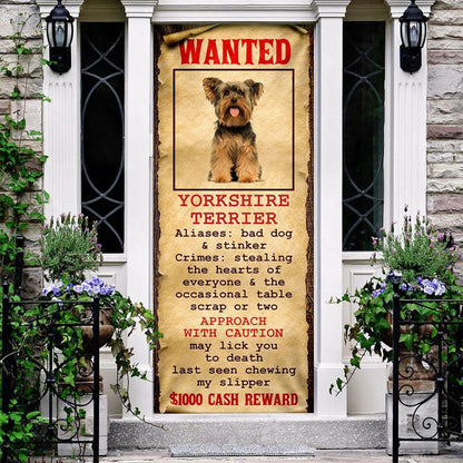 Wanted Yorkshire Terrier Door Cover, Xmas Outdoor Decoration, Gifts For Dog Lovers, Christmas Gift Decor