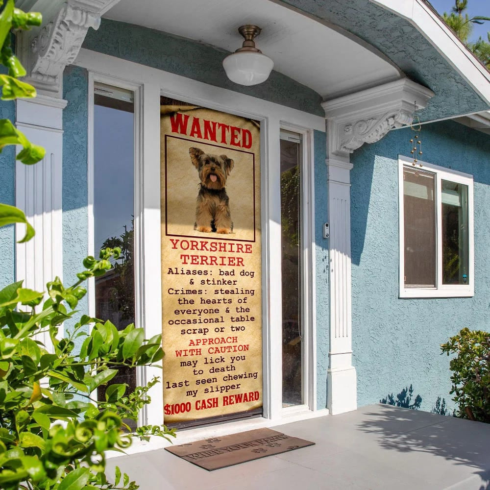 Wanted Yorkshire Terrier Door Cover, Xmas Outdoor Decoration, Gifts For Dog Lovers, Christmas Gift Decor