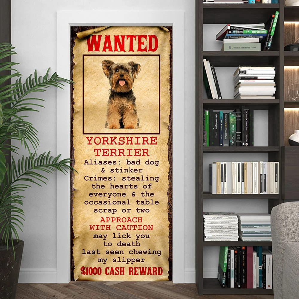 Wanted Yorkshire Terrier Door Cover, Xmas Outdoor Decoration, Gifts For Dog Lovers, Christmas Gift Decor