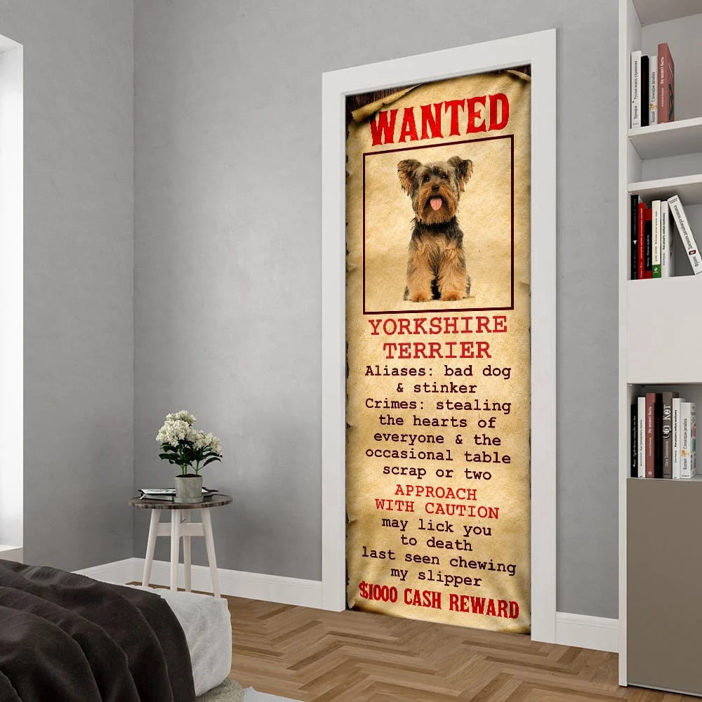 Wanted Yorkshire Terrier Door Cover, Xmas Outdoor Decoration, Gifts For Dog Lovers, Christmas Gift Decor