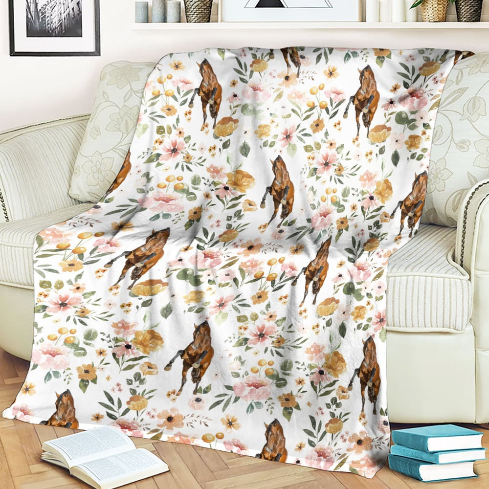 Warmbloods Horse Floral Pattern Blanket, Farm Blanket, Farm Animal Blanket