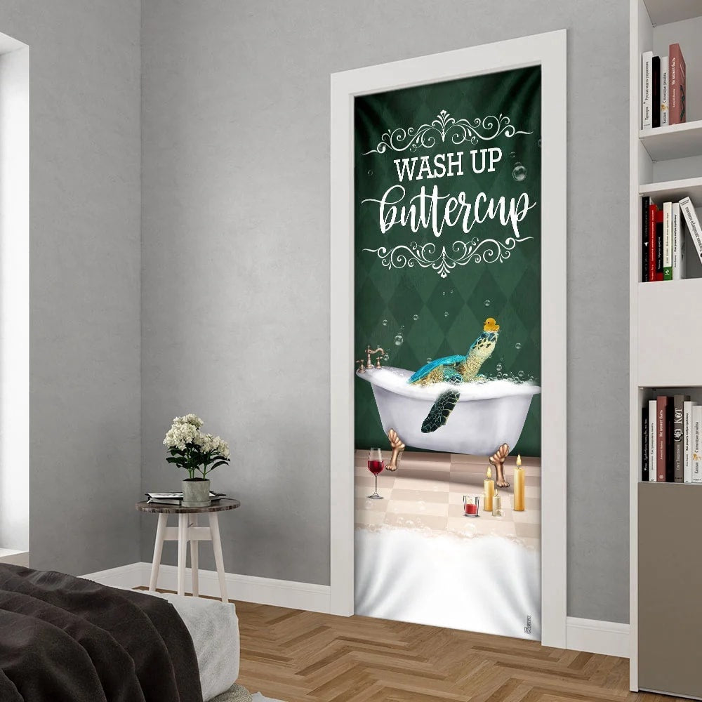 Wash Up Buttercup Turtle Door Cover, Unique Gifts Doorcover, Holiday Decor, Christmas Gift Decor