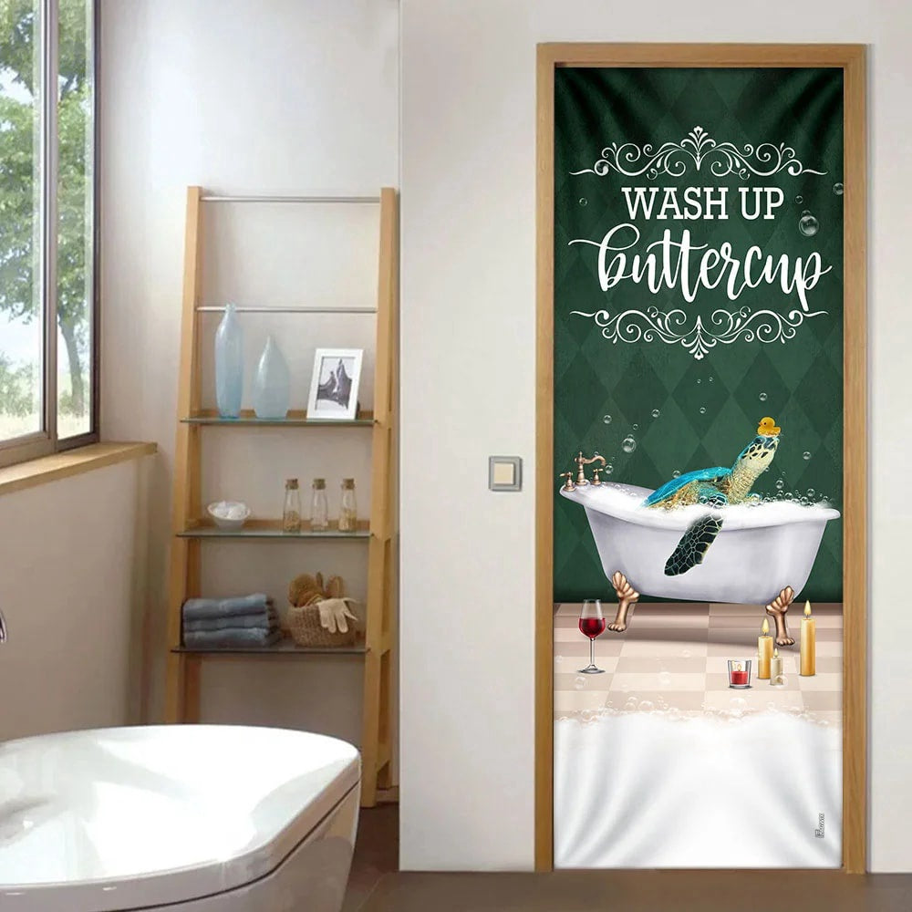 Wash Up Buttercup Turtle Door Cover, Unique Gifts Doorcover, Holiday Decor, Christmas Gift Decor