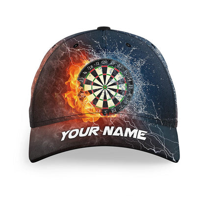 Water & Fire Darts Hat With Name Personalized Lightning Thunder Darts Hat For Dart Player, Darts Team Cap Hats