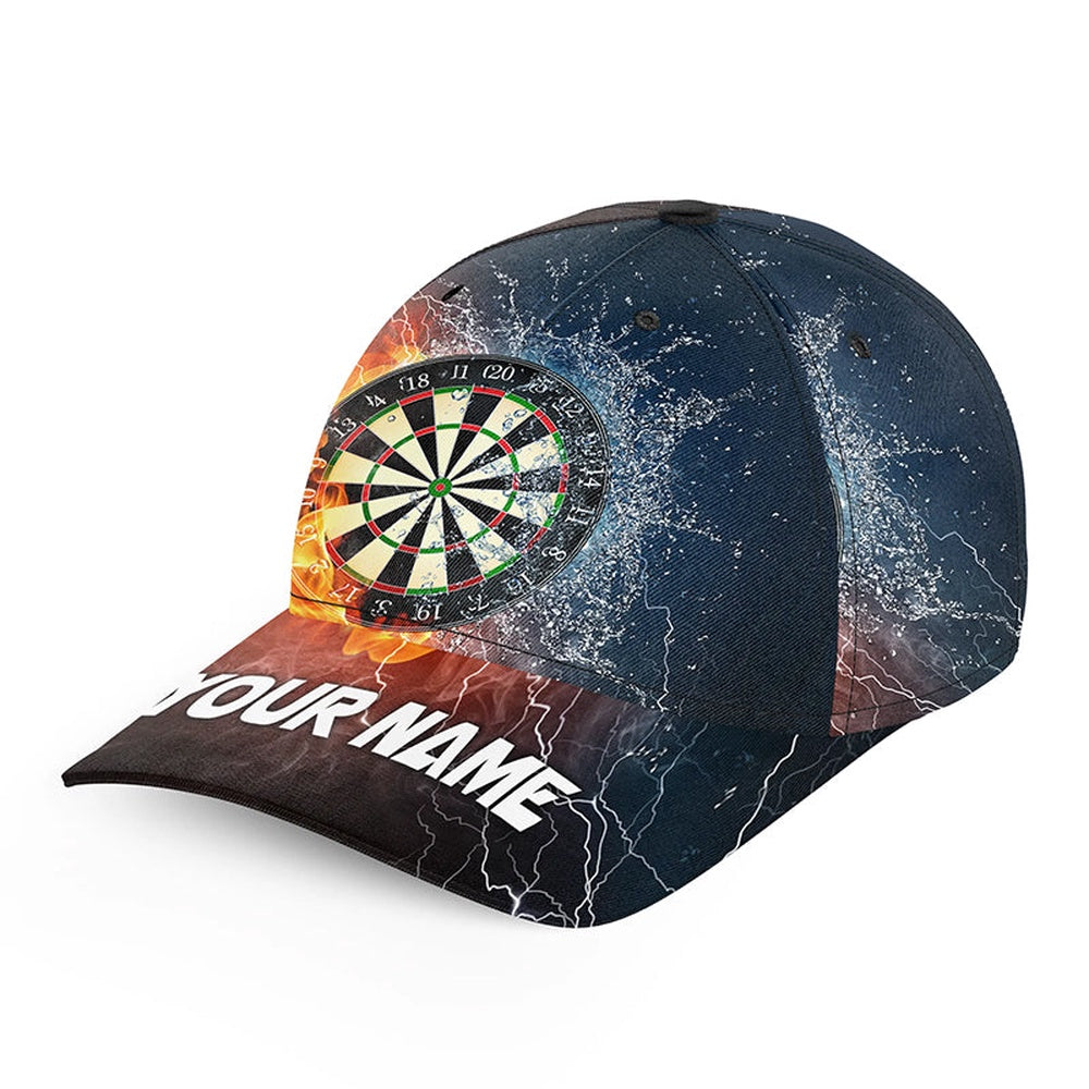Water & Fire Darts Hat With Name Personalized Lightning Thunder Darts Hat For Dart Player, Darts Team Cap Hats