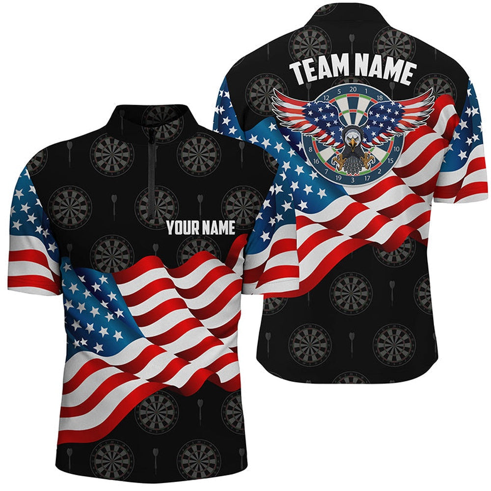 Waving American Flag Darts Jersey Shirt Custom Eagle Patriotic Men Darts Jersey Shir, Darts Team Jersey Shirt