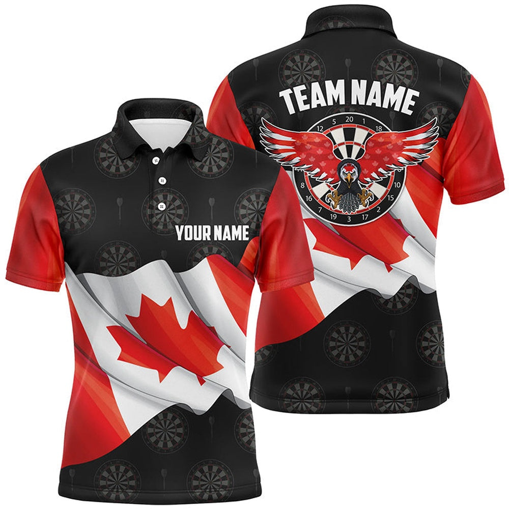 Waving Canada Flag Men Darts Polo Shirt Custom Eagle Patriotic Darts Polo Shirt, Darts Team Polo Shirt