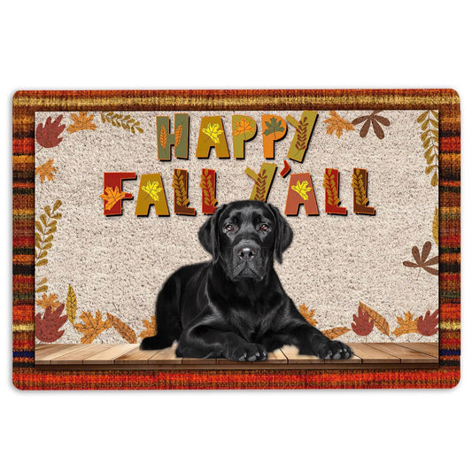 Welcome Doormat, Black Labrador Dog Happy Fall Y'all Pumpkin Spice Maple Leaf Welcome Doormat, Indoor Outdoor Doormat Home Decor