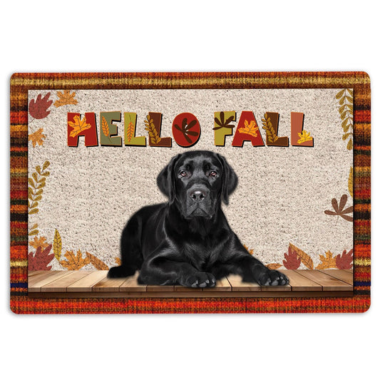 Welcome Doormat, Black Labrador Dog Hello Fall Pumpkin Spice Maple Leaf Autumn Welcome Doormat, Indoor Outdoor Doormat Home Decor