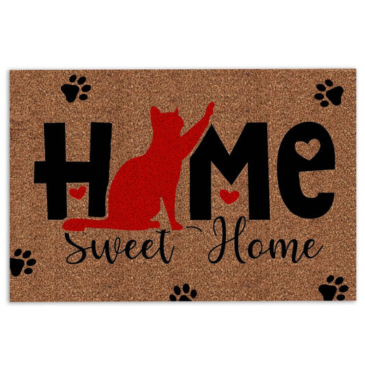 Welcome Doormat, Cat Home Sweet Home Decor Gift For Cat Kitten Pet Lover Brown Welcome Doormat, Pets Home Decor Door Mat
