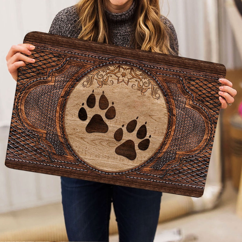 Welcome Doormat, Cat Paw Sculpture Wood Pattern Welcome Doormat, Pets Home Decor Door Mat