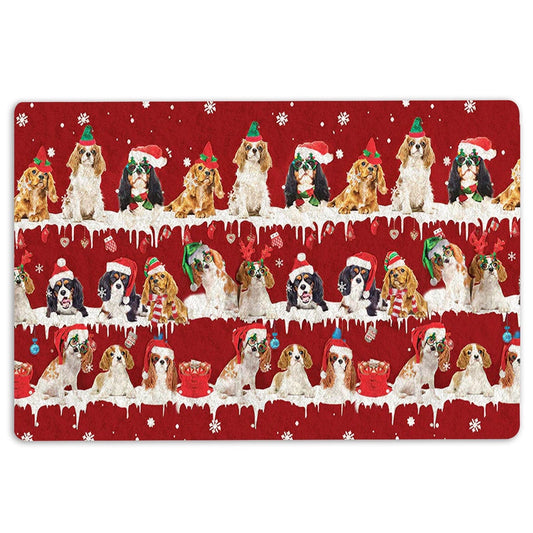 Welcome Doormat, Cavalier King Charles Merry Christmas Snowflake Christmas Tree Welcome Doormat, Pets Home Decor Door Mat