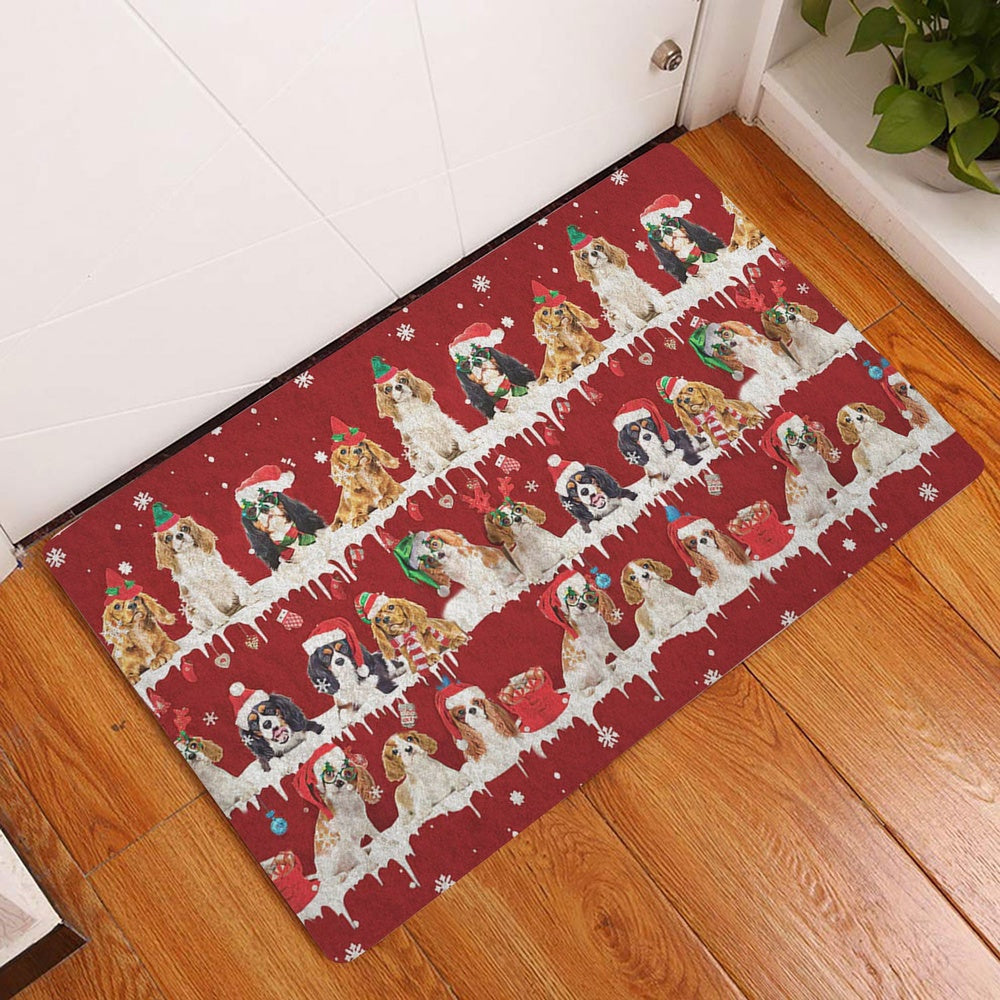 Welcome Doormat, Cavalier King Charles Merry Christmas Snowflake Christmas Tree Welcome Doormat, Pets Home Decor Door Mat