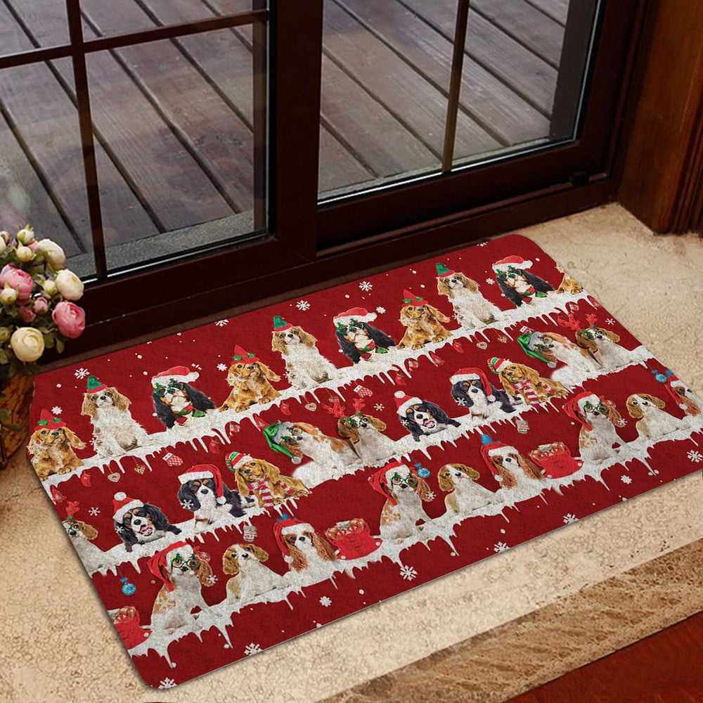 Welcome Doormat, Cavalier King Charles Merry Christmas Snowflake Christmas Tree Welcome Doormat, Pets Home Decor Door Mat