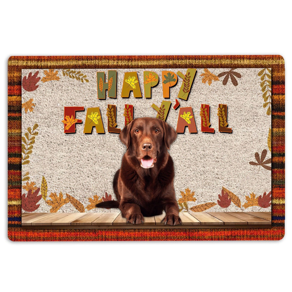 Welcome Doormat, Chocolate Labrador Dog Happy Fall Y'all Pumpkin Spice Maple Leaf Welcome Doormat, Pets Home Decor Door Mat