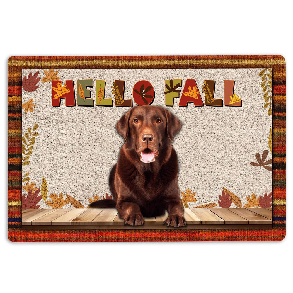 Welcome Doormat, Chocolate Labrador Hello Fall Pumpkin Spice Maple Leaf Autumn Welcome Doormat, Pets Home Decor Door Mat