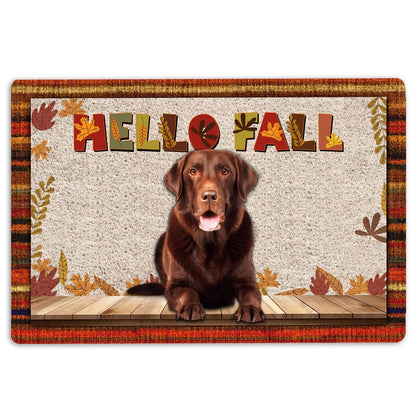 Welcome Doormat, Chocolate Labrador Hello Fall Pumpkin Spice Maple Leaf Autumn Welcome Doormat, Pets Home Decor Door Mat