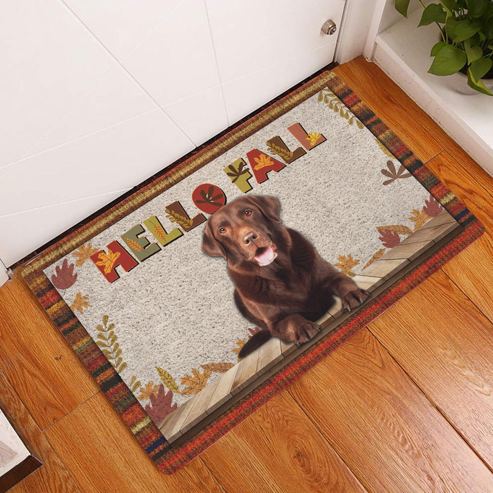 Welcome Doormat, Chocolate Labrador Hello Fall Pumpkin Spice Maple Leaf Autumn Welcome Doormat, Pets Home Decor Door Mat