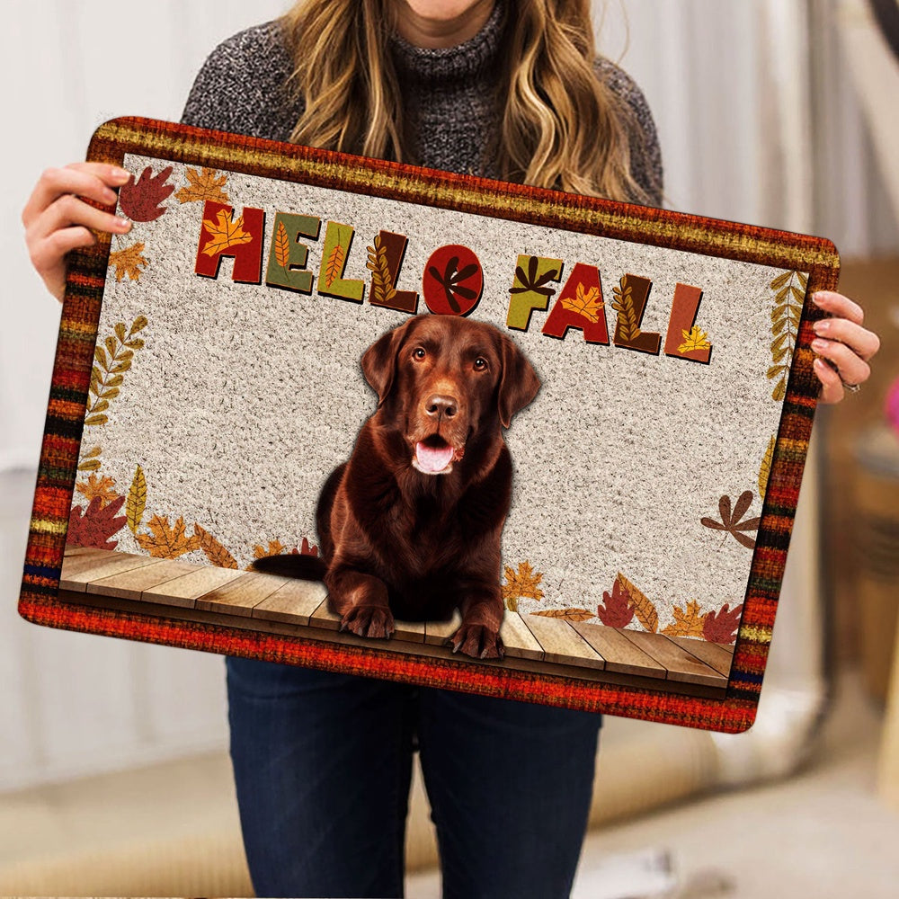 Welcome Doormat, Chocolate Labrador Hello Fall Pumpkin Spice Maple Leaf Autumn Welcome Doormat, Pets Home Decor Door Mat