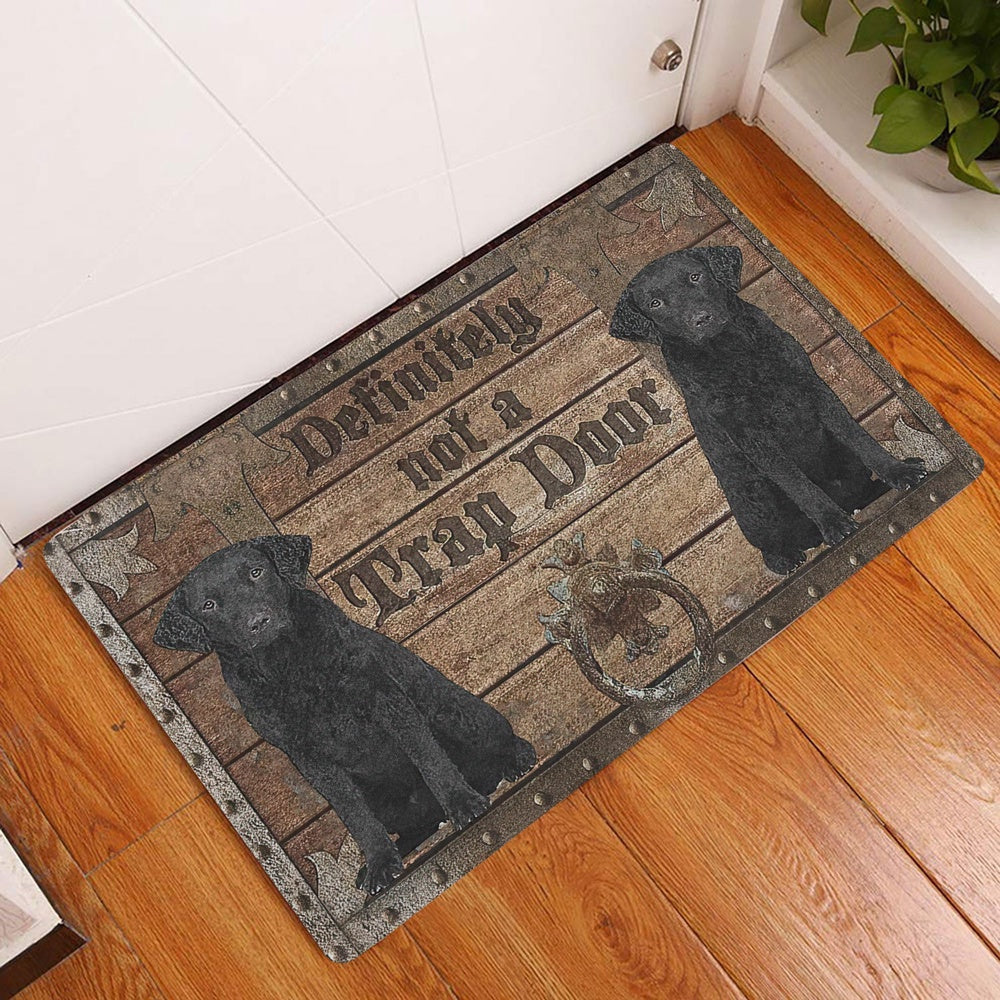 Welcome Doormat, Definitely Not A Trap Door Curly Cotaed Retriever Welcome Doormat, Pets Home Decor Door Mat