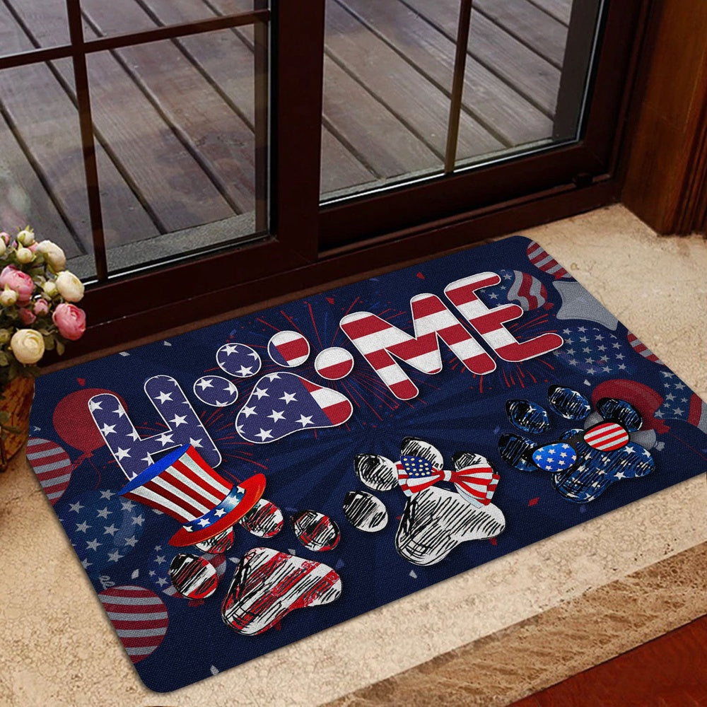 Welcome Doormat, Dog God Bless America Home Patriotic July 4th Independence Day Welcome Doormat, Pets Home Decor Door Mat