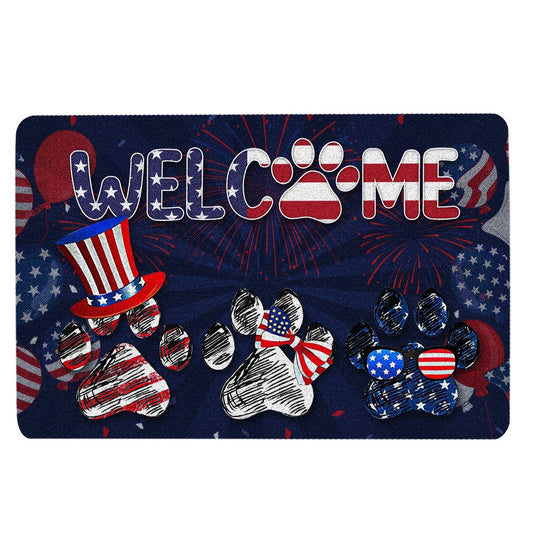 Welcome Doormat, Dog God Bless America Patriotic 4th of July Independence Day Welcome Doormat, Pets Home Decor Door Mat