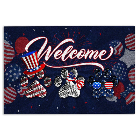 Welcome Doormat, Dog Paw America Patriotic 4th of July Independence Day Welcome Doormat, Pets Home Decor Door Mat
