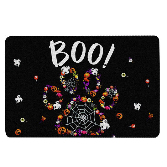 Welcome Doormat, Dog Paw Boo Trick Or Treat Happy Halloween Pumpkin Funny Gift Welcome Doormat, Pets Home Decor Door Mat