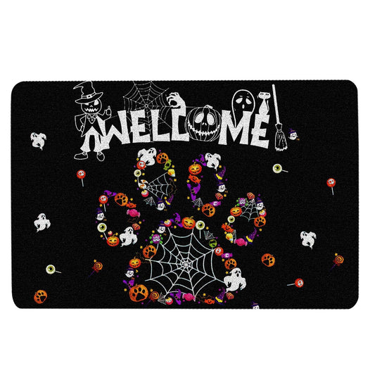 Welcome Doormat, Dog Paw Trick Or Treat Boo Welcome Halloween Pumpkin Funny Gift Welcome Doormat, Pets Home Decor Door Mat