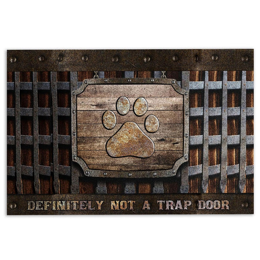 Welcome Doormat, Dog cat Paw definitely not a trap door Metal Hatch Pattern Welcome Doormat, Indoor Outdoor Doormat Home Decor