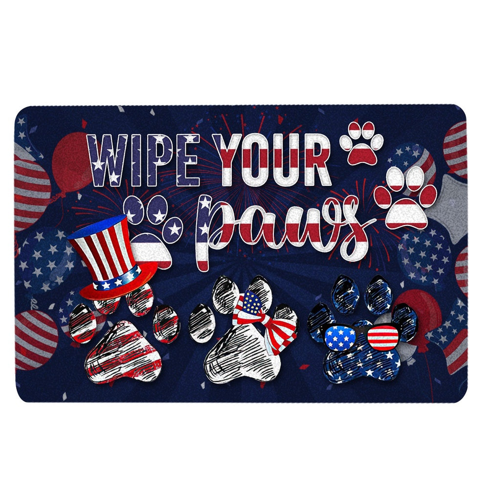 Welcome Doormat, Dogs Wipe Your Paws America Patriotic July 4th Independence Day Welcome Doormat, Pets Home Decor Door Mat