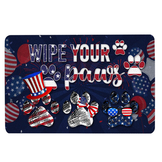 Welcome Doormat, Dogs Wipe Your Paws America Patriotic July 4th Independence Day Welcome Doormat, Pets Home Decor Door Mat