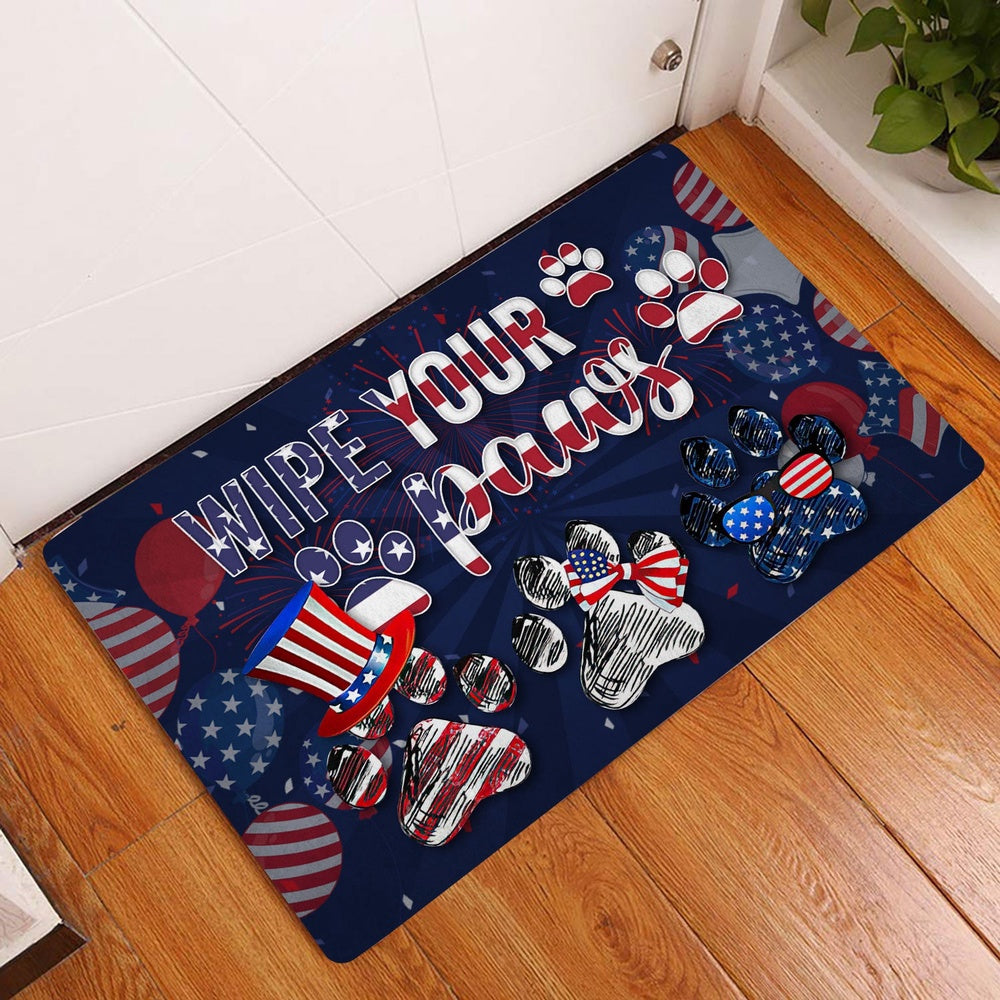 Welcome Doormat, Dogs Wipe Your Paws America Patriotic July 4th Independence Day Welcome Doormat, Pets Home Decor Door Mat