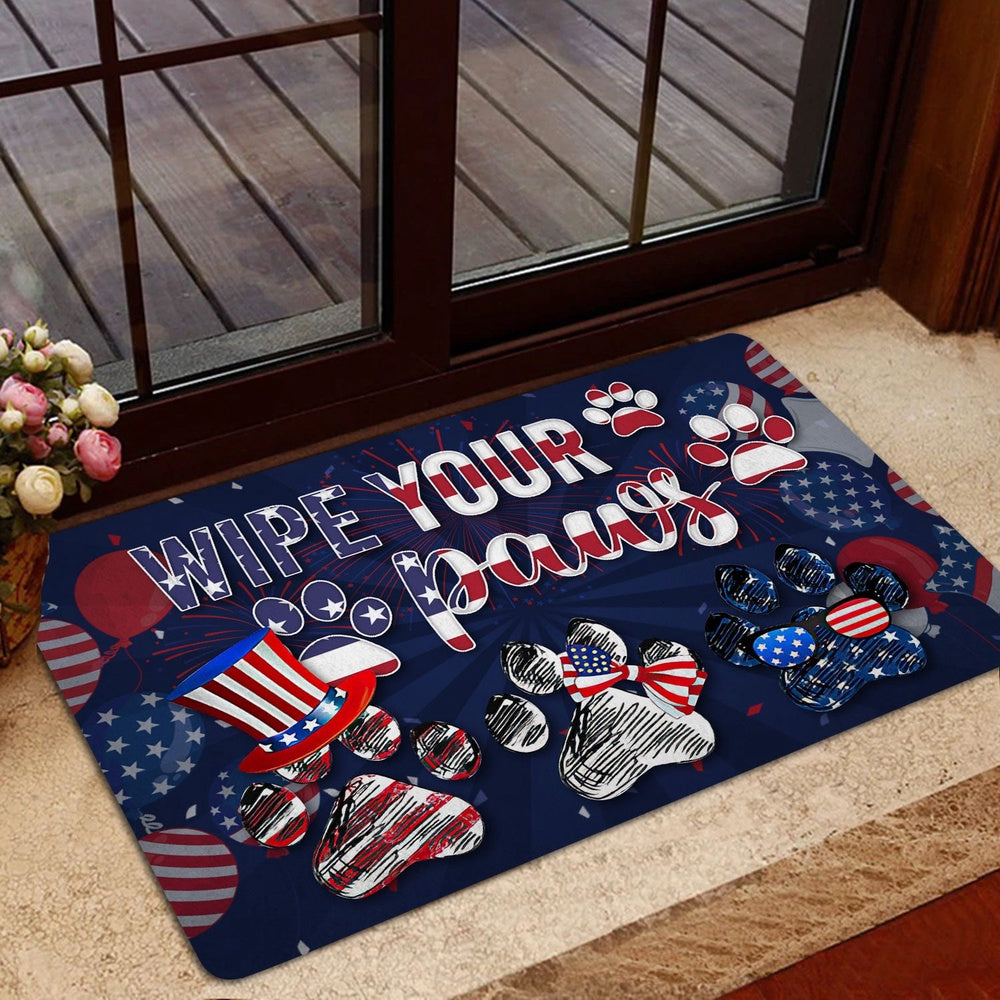 Welcome Doormat, Dogs Wipe Your Paws America Patriotic July 4th Independence Day Welcome Doormat, Pets Home Decor Door Mat