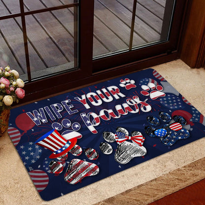 Welcome Doormat, Dogs Wipe Your Paws America Patriotic July 4th Independence Day Welcome Doormat, Pets Home Decor Door Mat