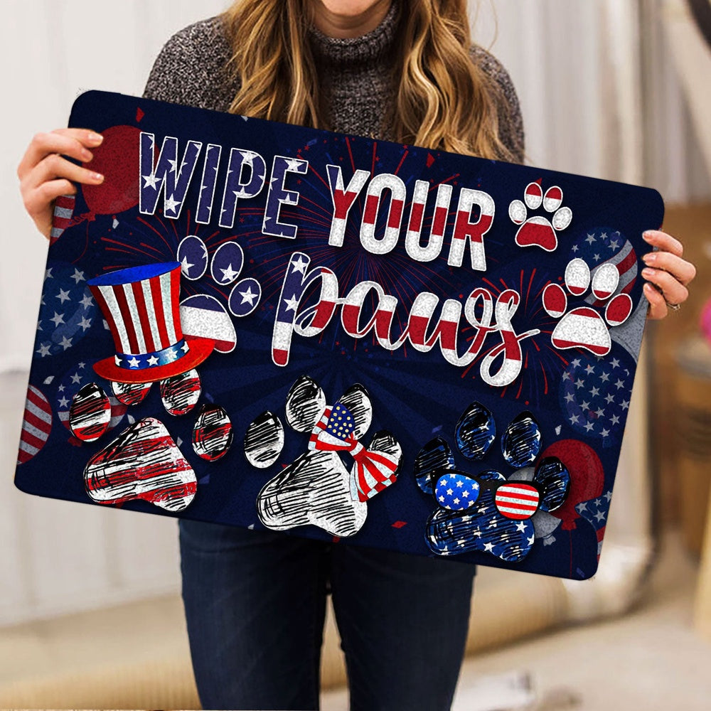 Welcome Doormat, Dogs Wipe Your Paws America Patriotic July 4th Independence Day Welcome Doormat, Pets Home Decor Door Mat