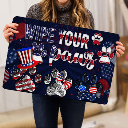 Welcome Doormat, Dogs Wipe Your Paws America Patriotic July 4th Independence Day Welcome Doormat, Pets Home Decor Door Mat