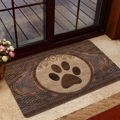 Welcome Doormat, Dow Paw Sculpture Wood Pattern Welcome Doormat, Pets Home Decor Door Mat