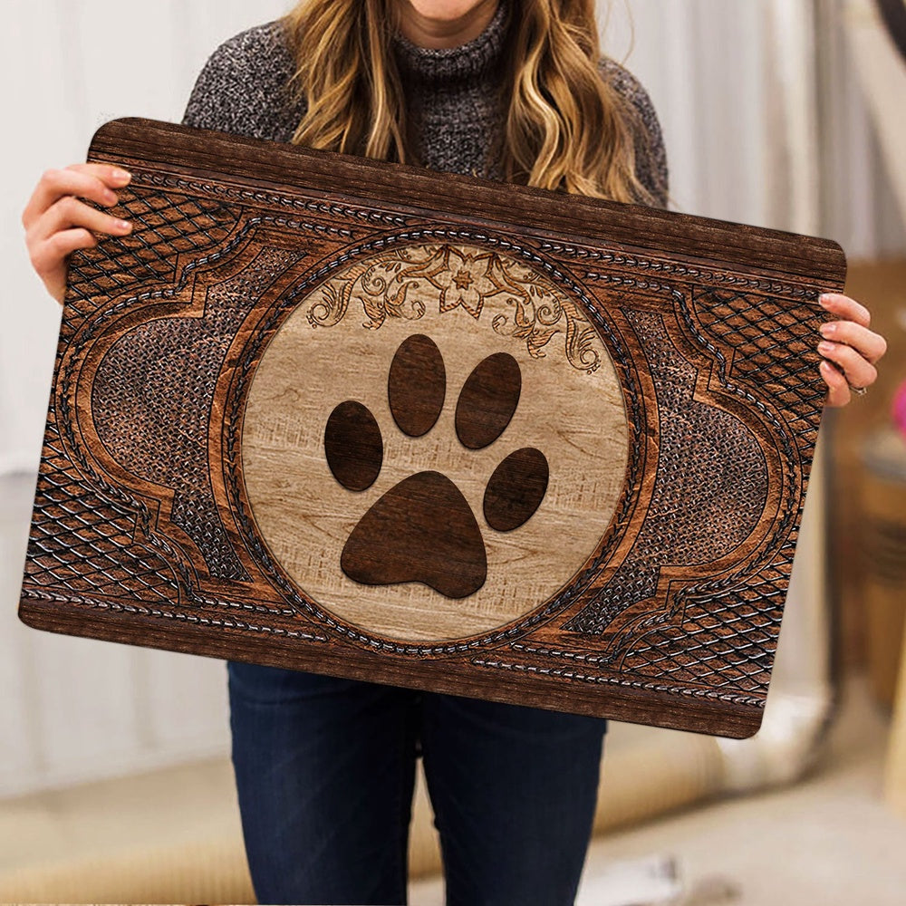 Welcome Doormat, Dow Paw Sculpture Wood Pattern Welcome Doormat, Pets Home Decor Door Mat