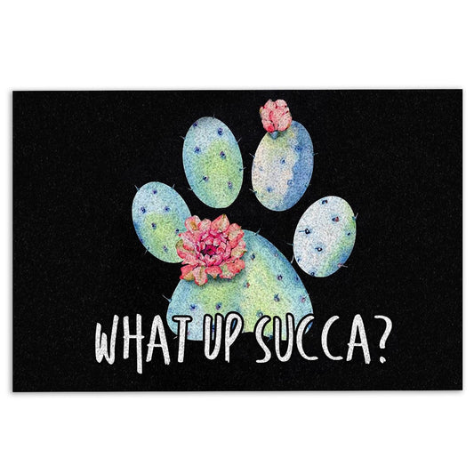 Welcome Doormat, Funny Dog Paw Cactus Succulent plant What Up Succa Welcome Doormat, Pets Home Decor Door Mat