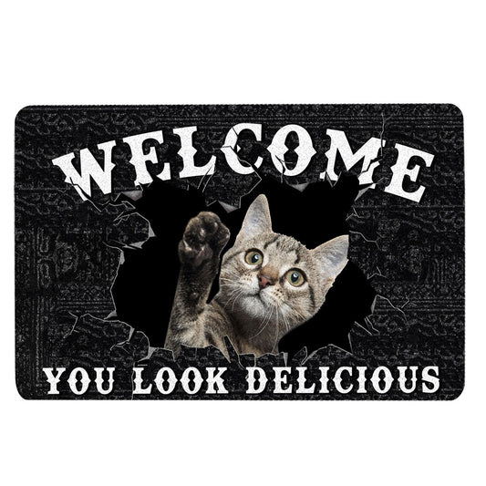 Welcome Doormat, Funny Tabby Cat Welcome You Look Delicious Gift For Cat Lover Welcome Doormat, Pets Home Decor Door Mat