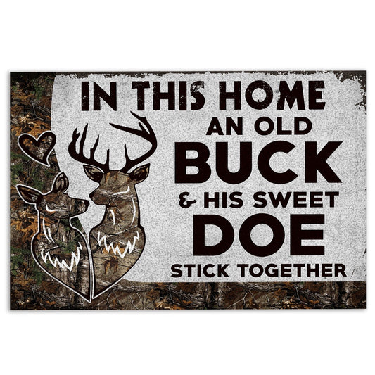 Welcome Doormat, In This Home An Old Buck & His Sweet Doe Stick Together Couple Welcome Doormat, Indoor Outdoor Doormat Home Decor