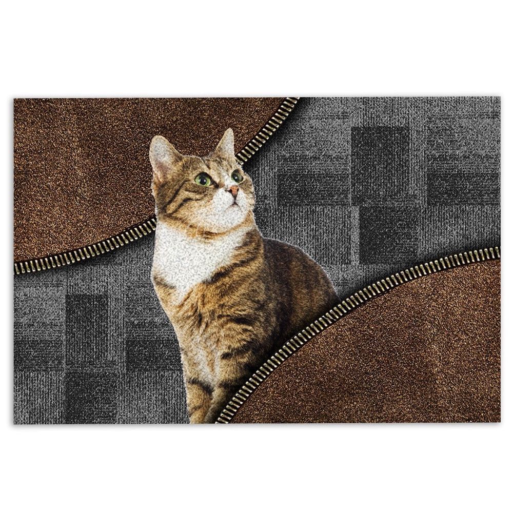 Welcome Doormat, Love Tabby Cute Cat Brown Pattern Gift For Cat Lover, Cat Owner Welcome Doormat, Pets Home Decor Door Mat