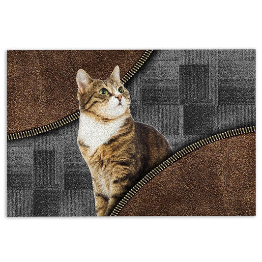 Welcome Doormat, Love Tabby Cute Cat Brown Pattern Gift For Cat Lover, Cat Owner Welcome Doormat, Pets Home Decor Door Mat