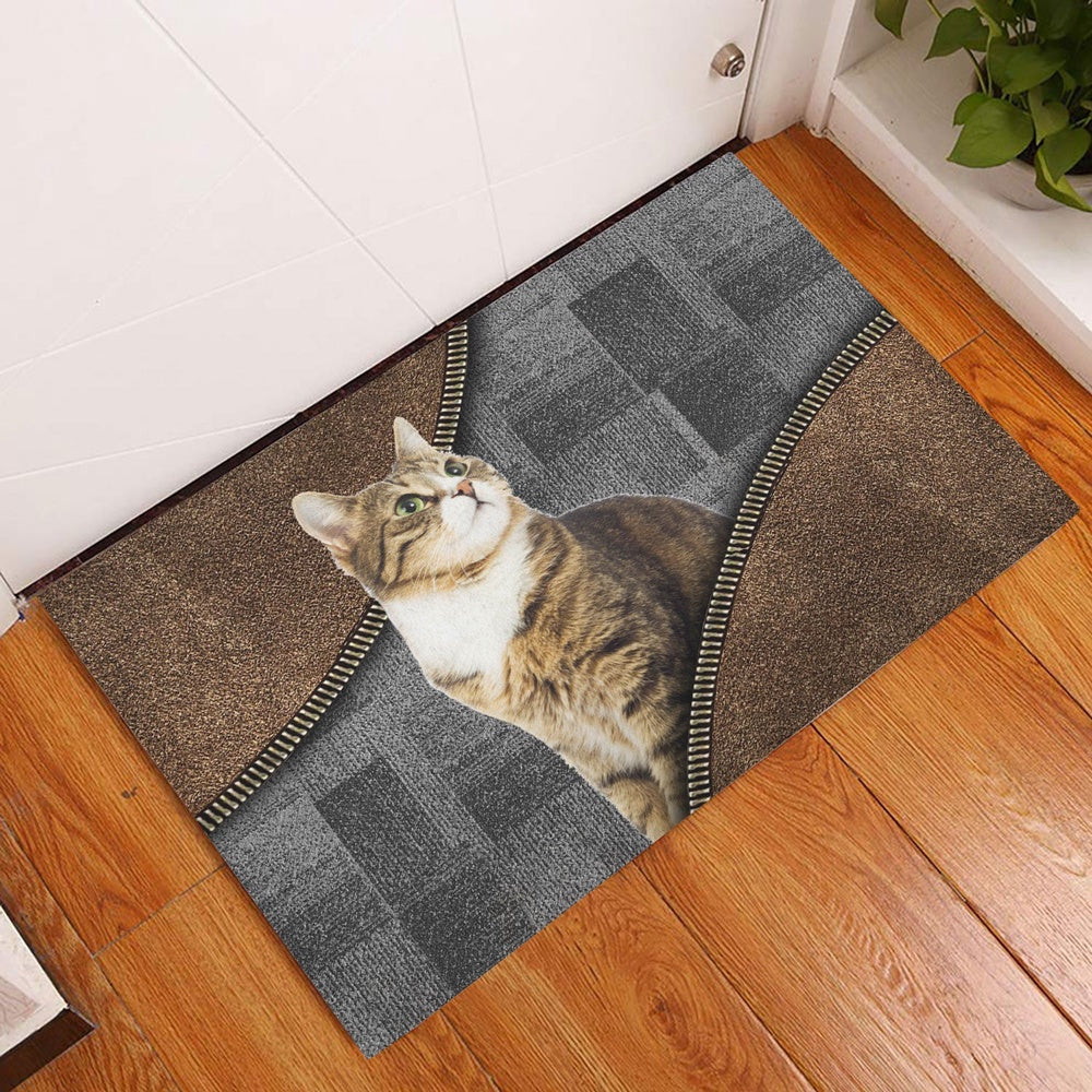 Welcome Doormat, Love Tabby Cute Cat Brown Pattern Gift For Cat Lover, Cat Owner Welcome Doormat, Pets Home Decor Door Mat