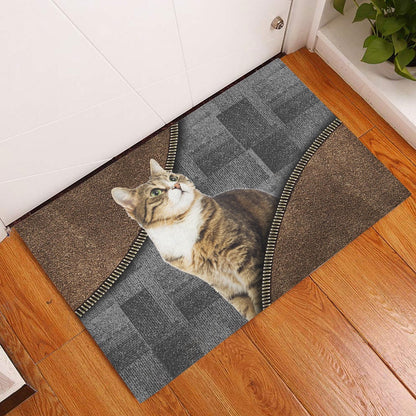 Welcome Doormat, Love Tabby Cute Cat Brown Pattern Gift For Cat Lover, Cat Owner Welcome Doormat, Pets Home Decor Door Mat